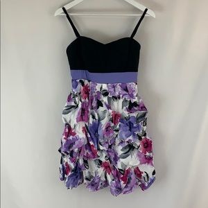 IZ Byer Purple Flower Spaghetti Strap Dress